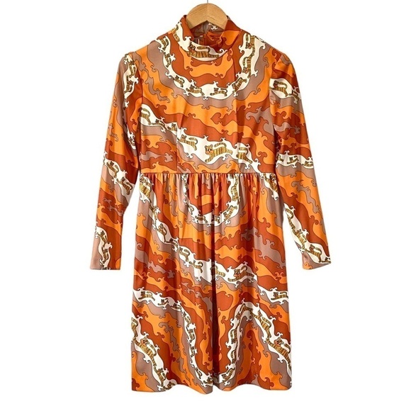 Vintage 60s Emilio Borghese Dress Roma Italy Hostess Tiger Bohemian Hippie Small - Picture 1 of 8